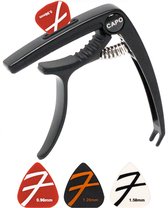 Finesse Universele Capo met Plectrums - Plectrumhouder - Gitaar - Akoestisch - Elektrische - Ukelele - Zwart