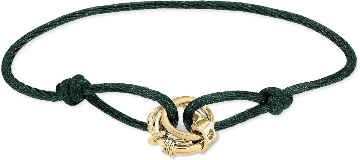 Dames Stoffen Armband met IP Goudkleurige RVS Hangers - Moderne Textiel Sieraden