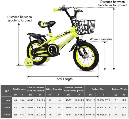 Kinderfiets - 16 Inch Fiets - voor Jongens en Meisjes vanaf 3 Jaar - met Zijwieltjes - Verstelbaar Stuur en Zadel - Geel — afbeelding 5