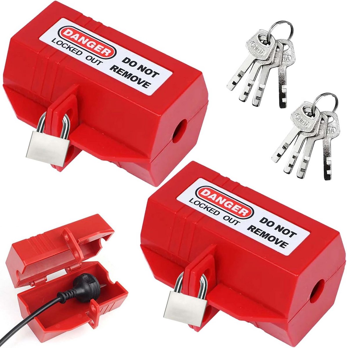 Stekkerslot Wasmachine - Stopcontact Afsluiter - Energie Besparen - Dubbel Zeshoekig Ontwerp - 2 stuks - Rood en Zilver