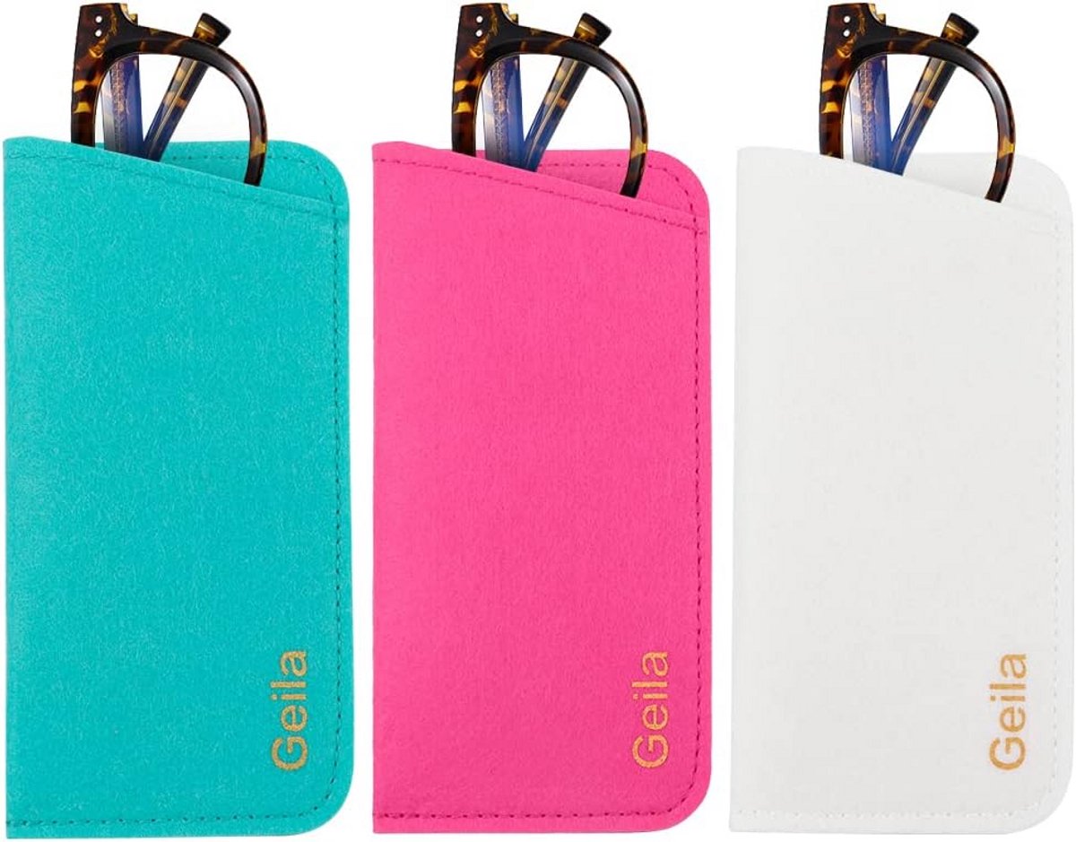 3 Stuks Zachte Vilten Brillenhoes - Slip-in Pouch voor Bril en Zonnebril