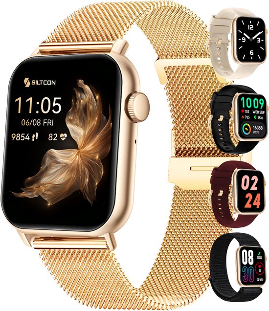Siltcon® Seréa Smartwatch Dames - Horloge Dames - Stappenteller Horloge Dames - Hartslagmeter - Slaapmonitor - Saturatiemeter - Geschikt voor iOS/Android - AMOLED - RVS - Elke pols - Incl. 5 Bandjes - smartwatche vergelijking