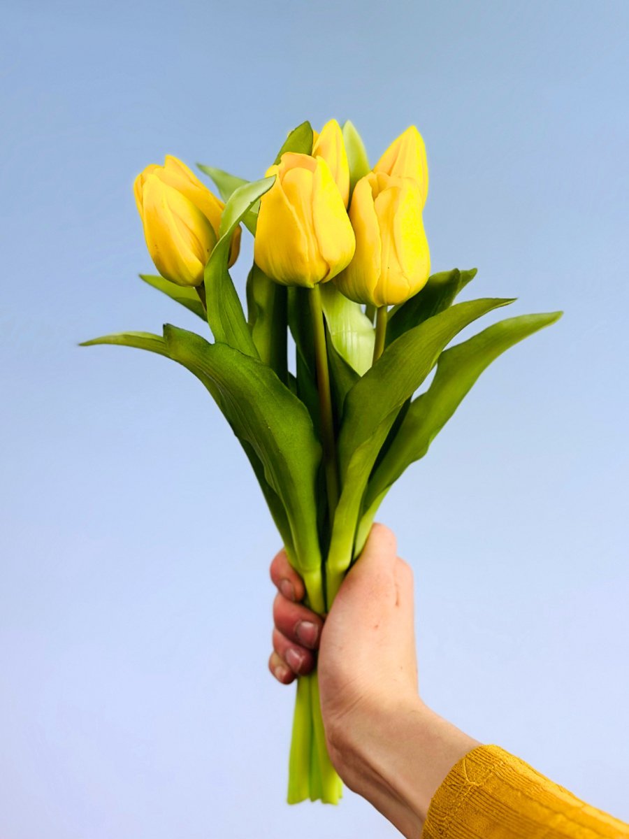 Kunst tulpen "Hollandse Pracht" geel (7 stuks) | 30cm | Prachtig gedetailleerd boeketje | Perfect als cadeau of als decoratie voor jouw eigen interieur