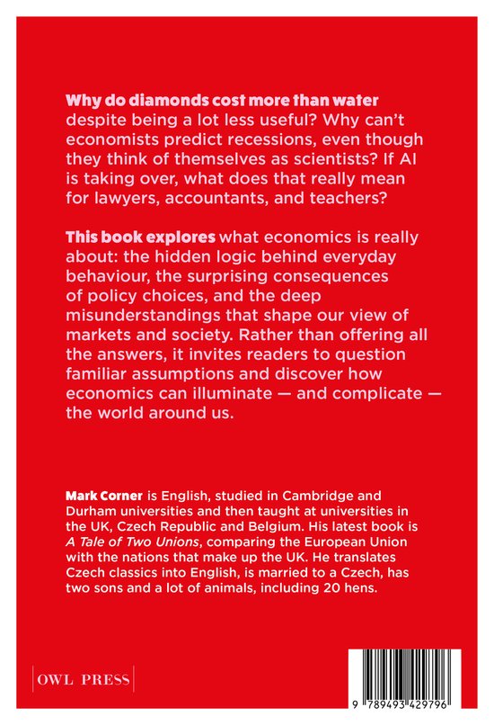 Dos d'un livre sur fond rouge avec texte blanc. Contenu sur l'économie, le comportement humain et les choix politiques.