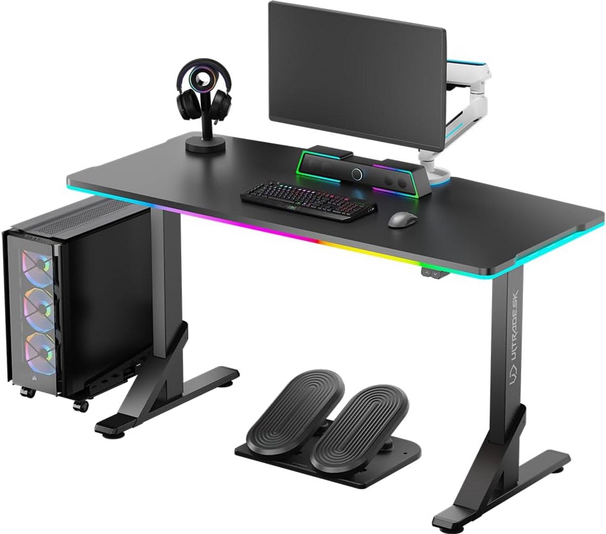 Grote In Hoogte Verstelbare Gaming Bureau met RGB LED Verlichting - Ideaal voor 2 Monitoren
