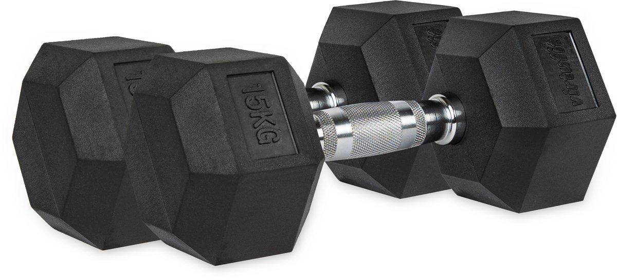 VirtuFit Hexa Dumbbell Pro Set - 2 x 15 kg - Hexagon Dumbbell - Duurzaam en Slijtvast - Krachttraining - Gewicht - CrossFit & Fitness - Geschikt voor Beginners en Professionals - Set van 2