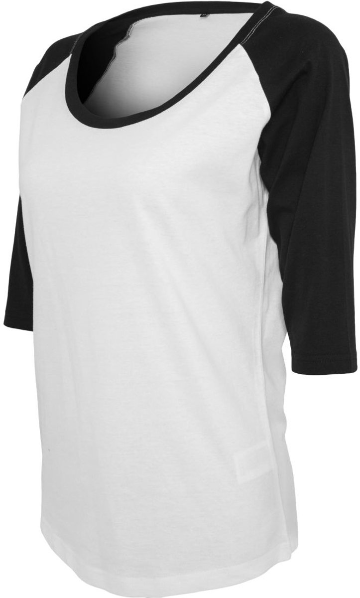 Build Your Brand - Contrast Raglan 3/4 Sleeve Dames T-Shirt - White/Black maat 3XL