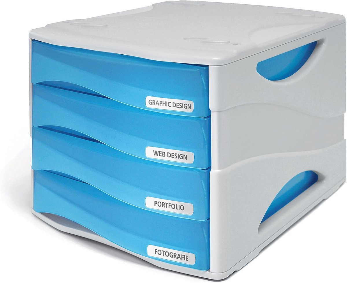 Ladekast Blauw met 4 Stevige Lades en Labelvak