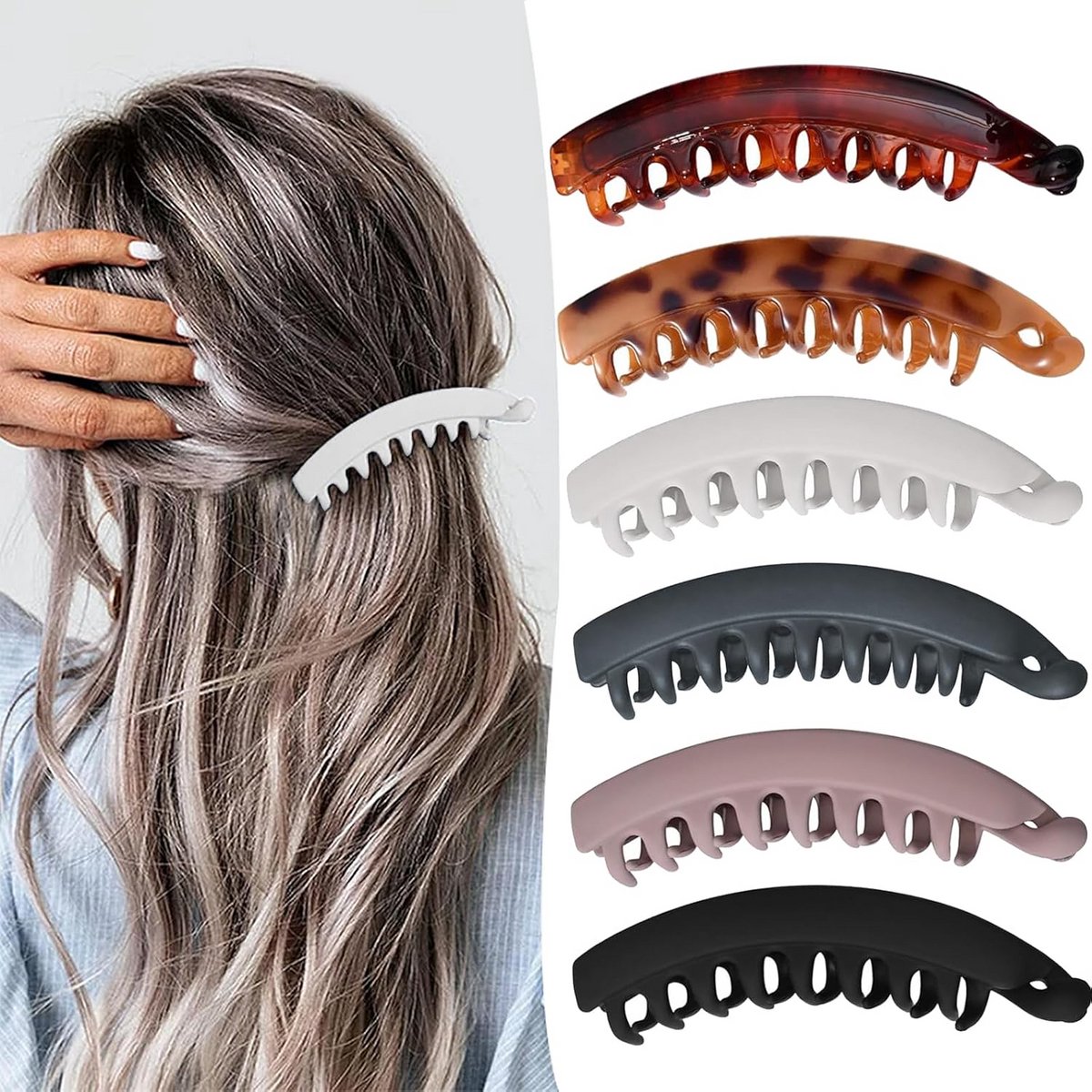 Grote Bananenhaarclips Set voor Dames en Meisjes - 6 Kleuren Haaraccessoires