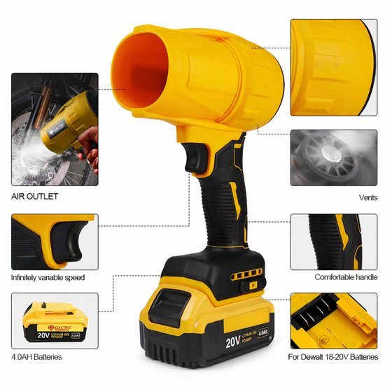 Bladblazer - Turbo Blaasmachine - Draadloze Ventilator - Elektrische Luchtblazer - Auto Droger - Turbo Blower - 1500W - 200 M/S - Voor Auto, Werkplaats, Huishouden - Vuur stoken - BBQ - Inclusief Accu en Oplader van Merkloos	 — afbeelding 4