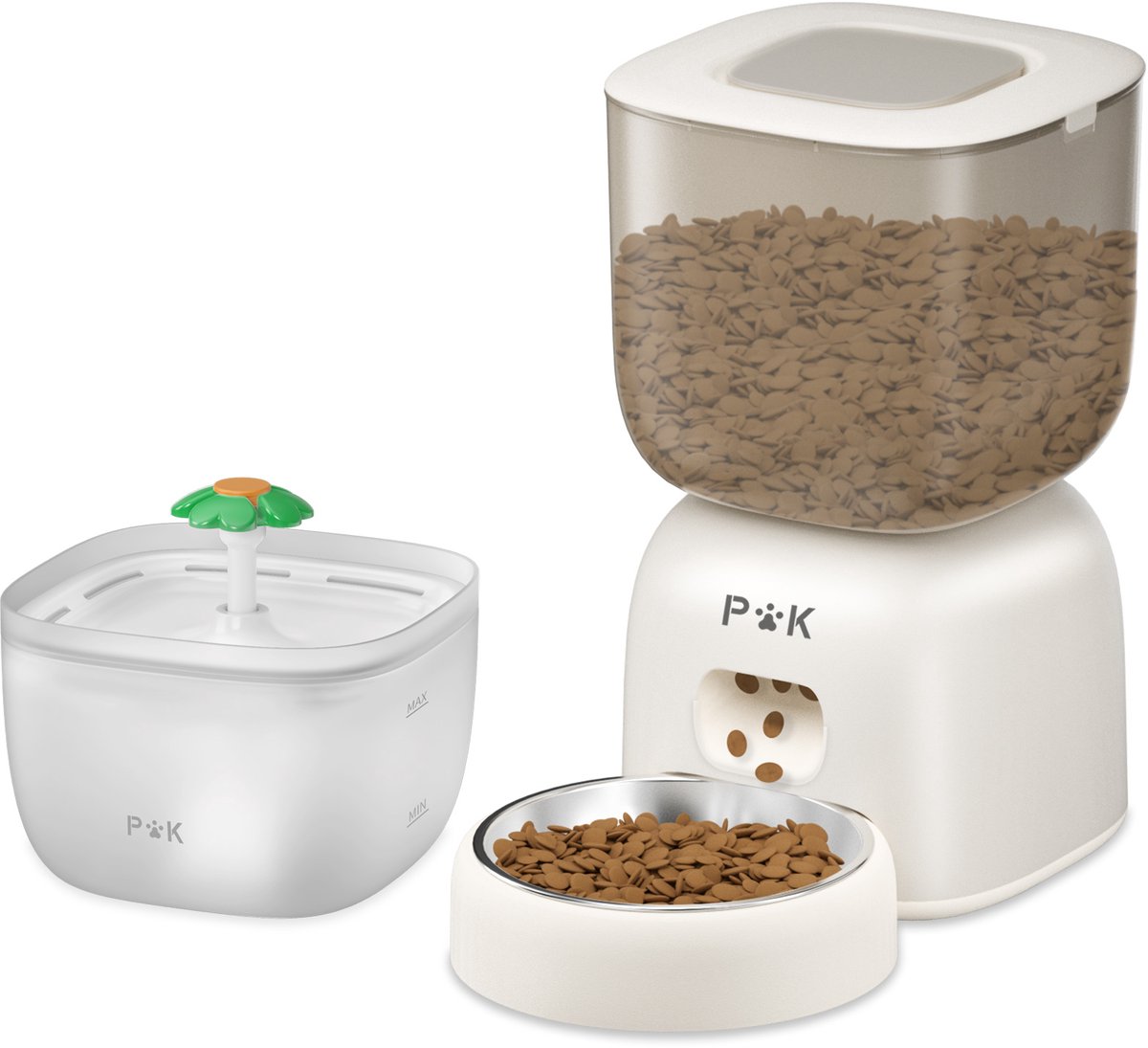 PUPPY KITTY 2-in-1 Automatische Voerbak - Kat en Hond - 3L Voerautomaat - Voerautomaat Dispenser - Met 2L Waterfontein - Fluisterstil - Voerdispenser - Wit