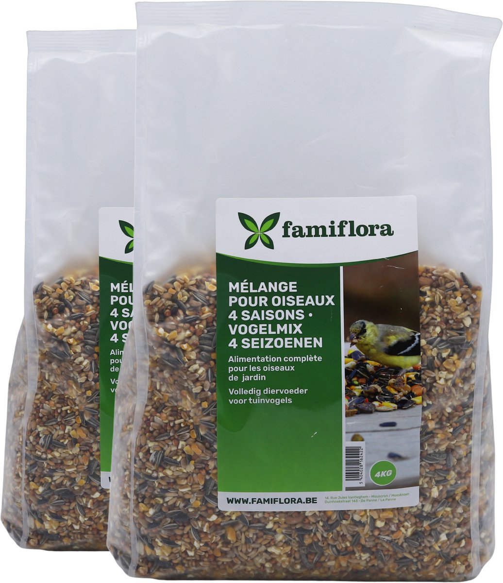 Famiflora Winter Strooivoer 8kg (2x 4kg) - Basis Mengeling Tuinvogels - Voedzaam & Energierijk - Strooimix Vogelvoer