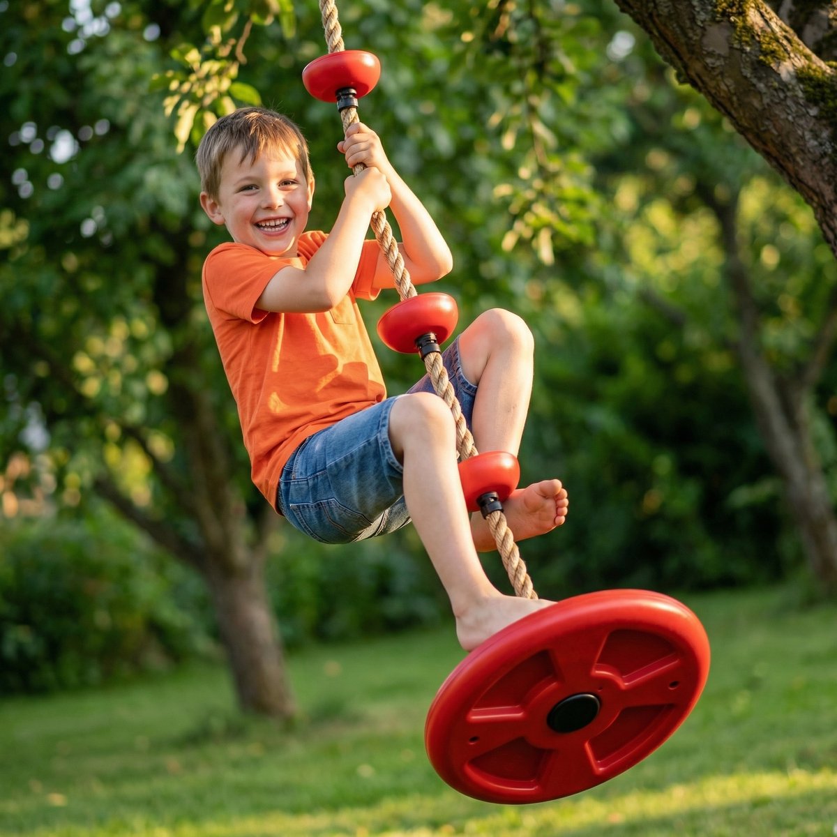 JAXY Schotelschommel - Klimtouw Schommel met Knopen - Kinderschommel Buiten - Buitenspeelgoed - Schommelzitje - Rood — afbeelding 3