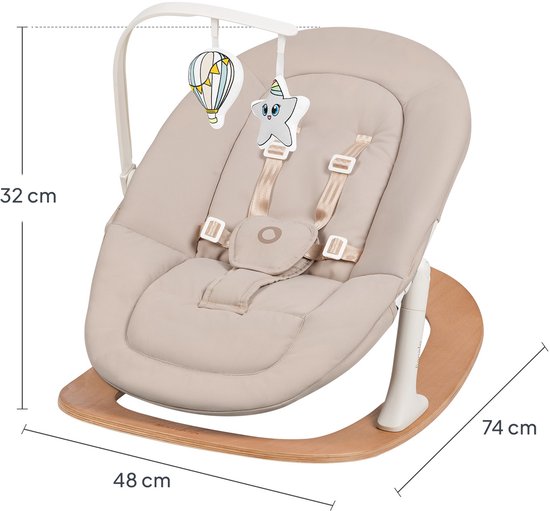Lionelo Celia Rocker - Wipstoel Baby - Houten - 2 rugstanden - 5-puntsgordel - Speelboog met 2 speeltjes - Wood - Bouncer / Swing van LIONELO — afbeelding 5