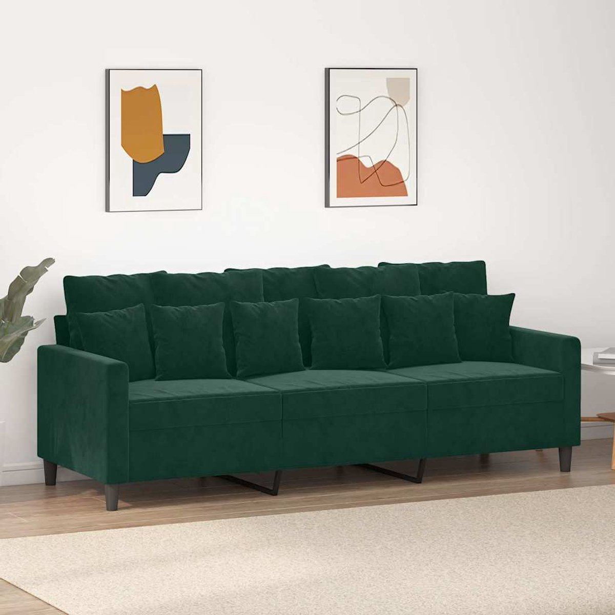 vidaXL Driezitsbank - 180 - cm - fluweel - donkergroen