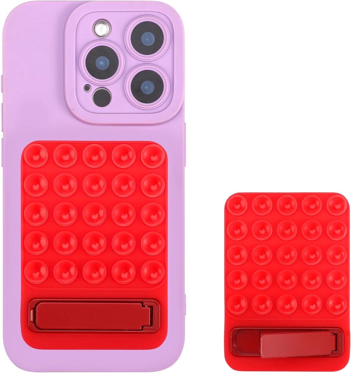 Zuignap Telefoonhoeshouder met Opvouwbare Standaard voor Selfies en Video's - Rood