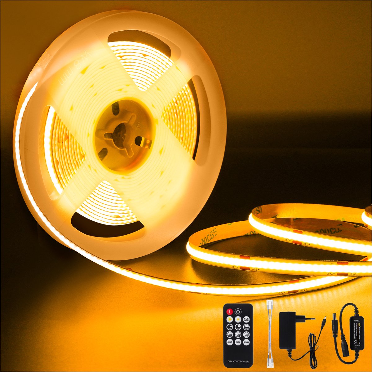 Amdelne LED Strip - 10 Meters - 324 LED/M DC24V 72W 7920LM 3000K -Met RF Afstandsbediening