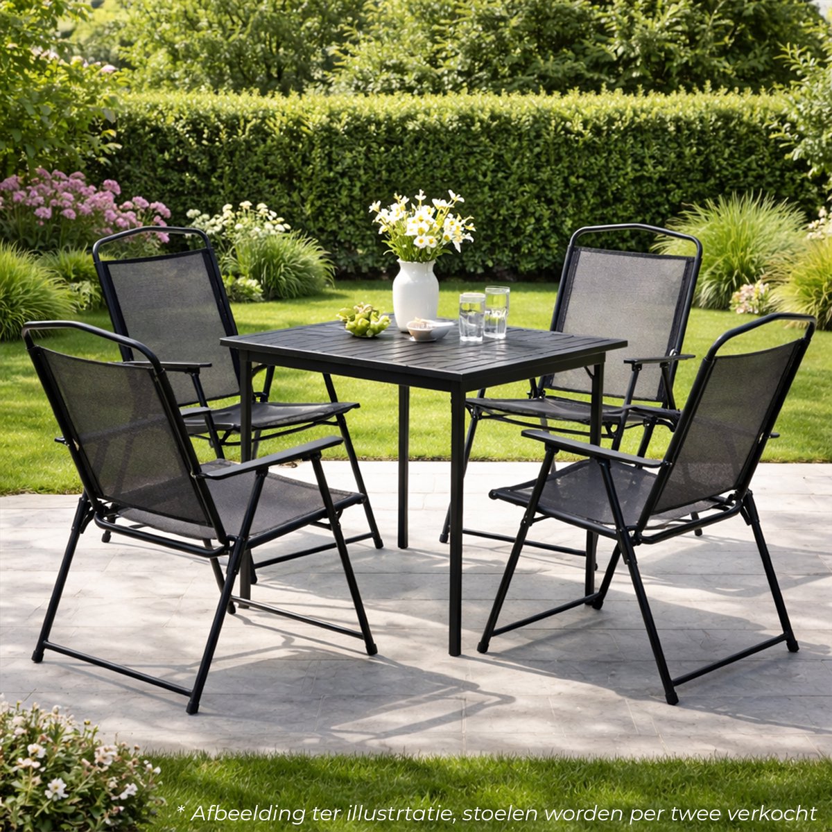 Happy Holidayz 2 Opvouwbare Tuinstoelen Zwart - Tuinstoel Set 2 Stuks 65x53x90cm - Staal Weerbestendig - Inklapbare Strandstoel voor Tuin, Balkon & Camping - Kampeerstoel - Vouwstoel - Klapstoel buiten - Campingstoel - Tuinstoelen - Balkonstoel thumbnail 6