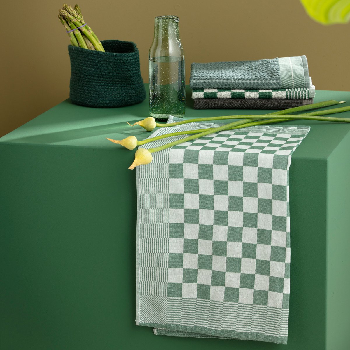 Bol.com DDDDD - Barbeque - Theedoeken en Keukendoeken - Set van 4 stuks - Jacquard geweven - Geruit - Groen aanbieding