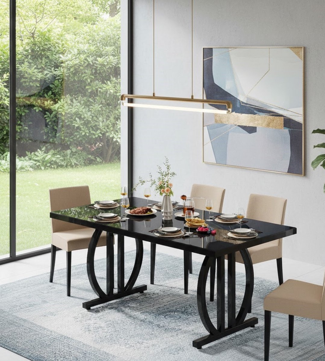 Industriële eettafel 160x80 cm zwart - rechthoekige keukentafel met metalen frame voor 4-6 personen Casa Serena – Casa Dorada