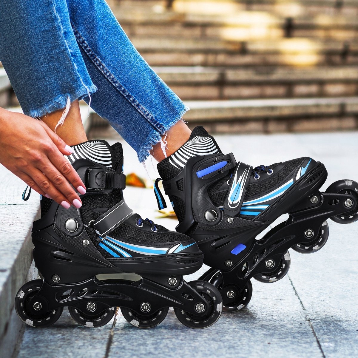 Unisex Verstelbare Inline Skates Blauw - Maat M (22-24 cm) voor Volwassenen & Tieners | Comfortabele Rolschaatsen voor Recreatief Gebruik en Hockeytraining