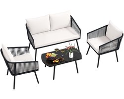 COSTWAY Rotan tuinmeubelset, balkonmeubelset met zit- en rugkussens, terrasmeubels, tuingarnituur, zitgroep, zitgroep voor tuin, balkon, terras