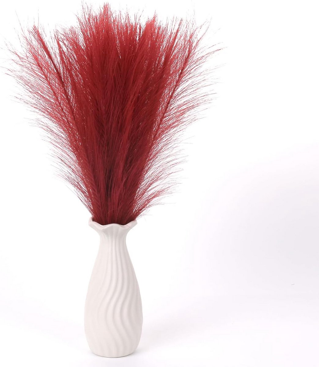20 Stuks Kunstmatig Pampasgras 55 cm Wijnrood - Pluimen Decoratie Woonkamer Bruiloft