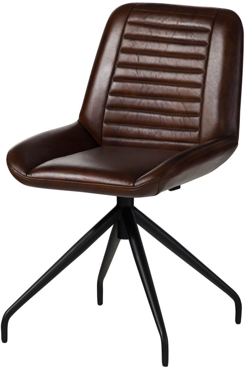 MASSIVMOEBEL24 .DE gestoffeerde stoel bruin echt leer gemonteerd IRON LABEL #109