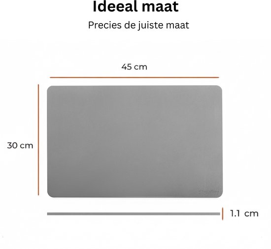 Plamiloy Luxe Kunstleer Placemat Set van 6 – Antislip & Waterafstotend – Leerlook Tafelmatten 45 x 30 cm – Grijs – Duurzame en Onderhoudsvriendelijke Placemat