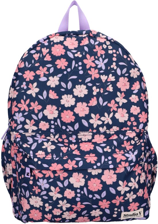 Studio V More Love - Rugzak - Gevoerd - 13,6 liter - 39 x 29 x 12 cm - Bloemen - Blauw