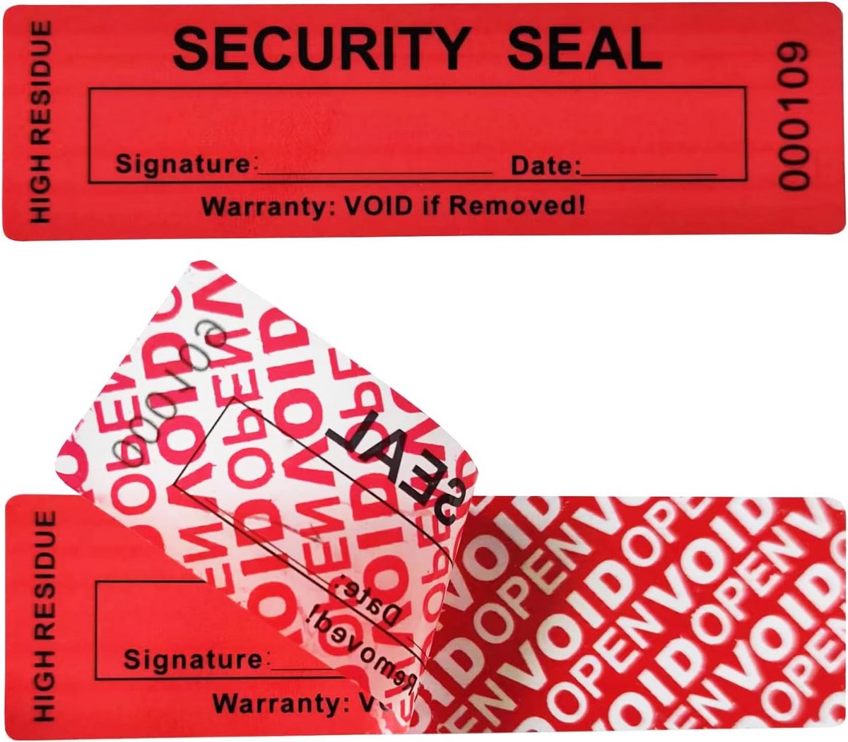 100x Manipulatie Beveiligingsstickers Mat Rood 25x90mm met Serienummer
