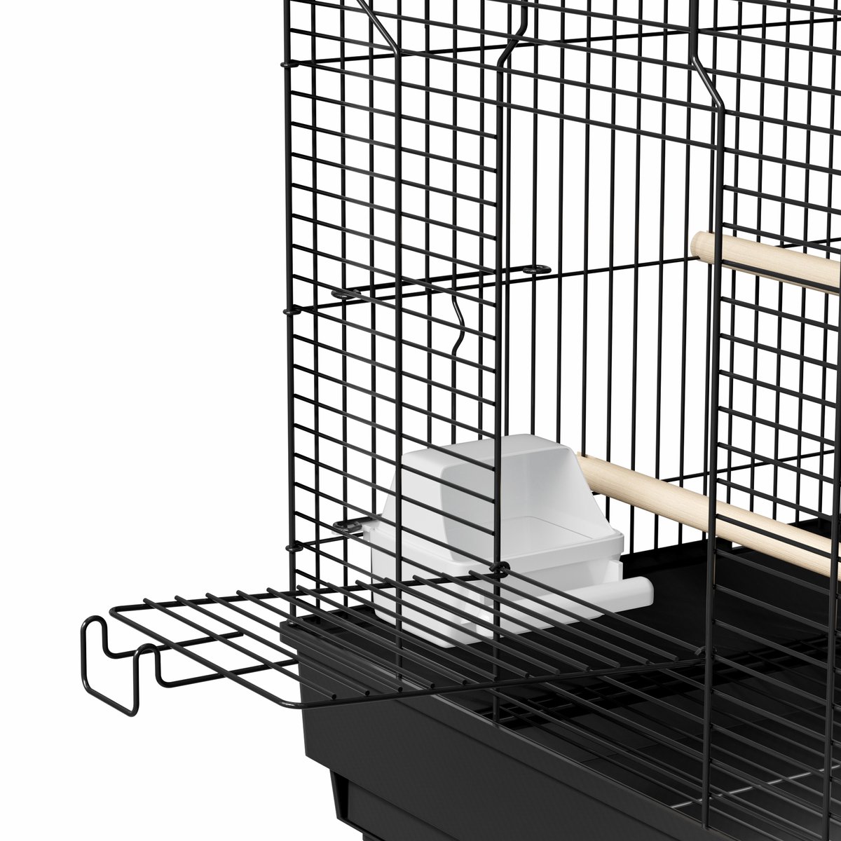 ACXIN Vogelkooi - Zwart Metalen Vogelkooi Met Houten Stokken & Voerbak Voor Kanaries & Parkieten - 46x36x62cm thumbnail 4
