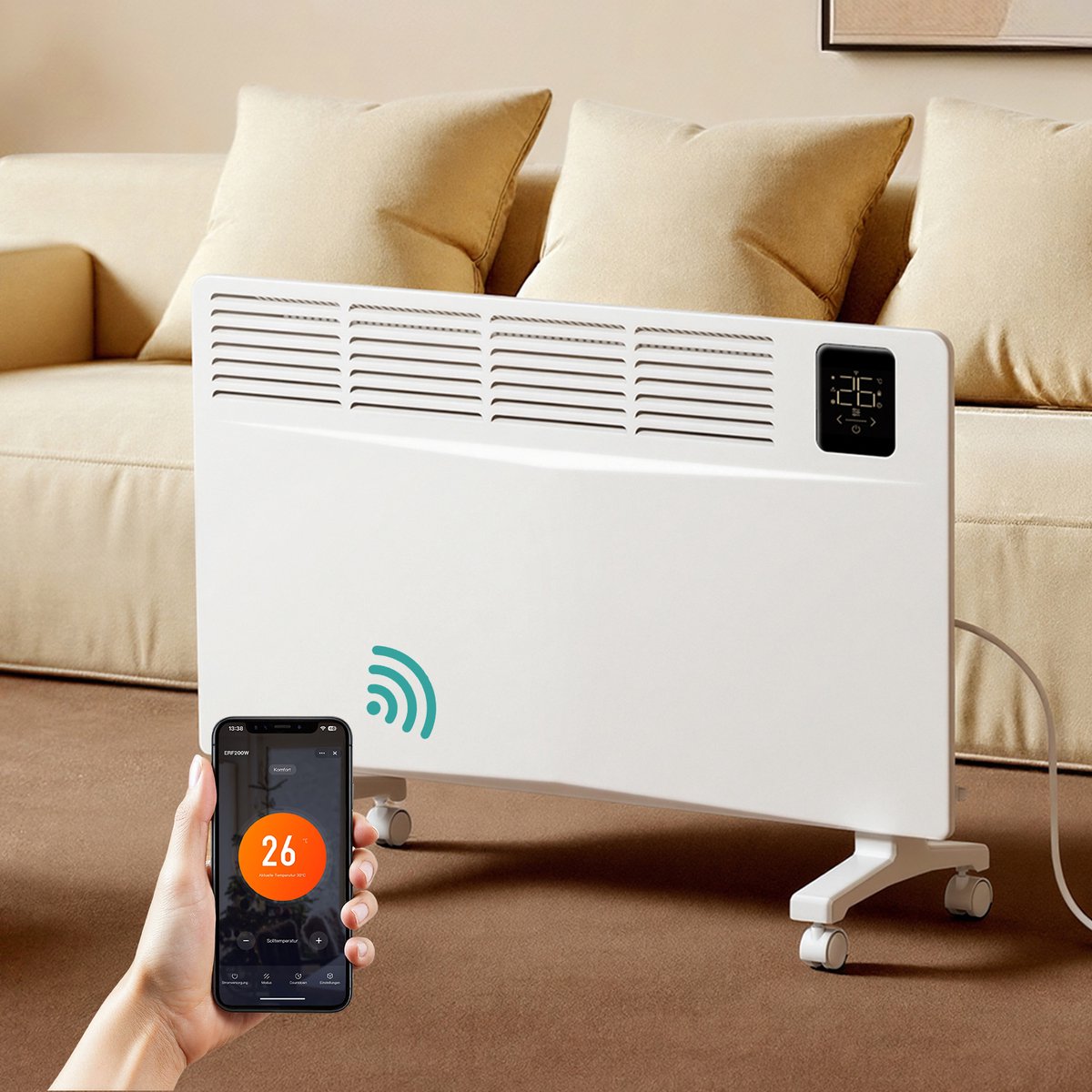 EMKE Elektrische Kachel - 2000W - Timer - Touch en APP Bediening - Paneel Convectorkachel Wand/Staand