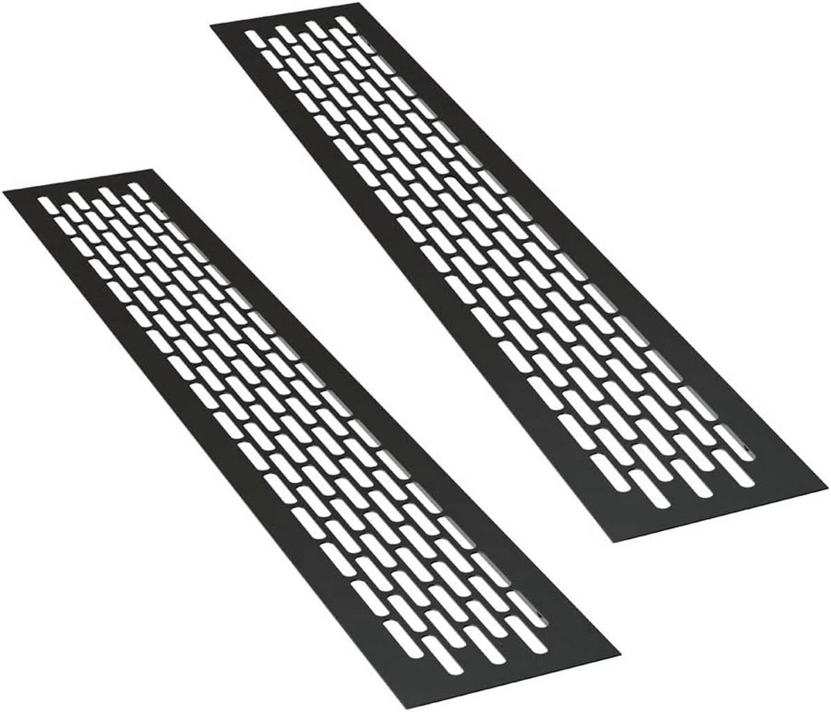 Zwart rechthoekig aluminium ventilatierooster 48x8 cm 2 stuks vloer-/meubelrooster
