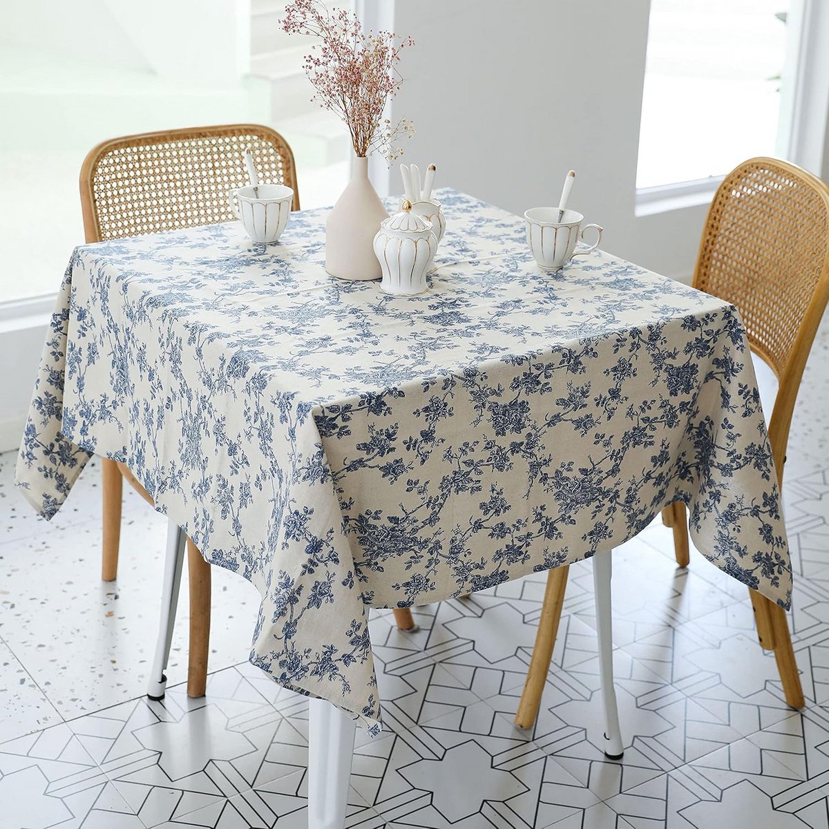 Wasbaar Vierkant Tafelkleed 132x132 cm Polyester Katoen Donkerblauw Stof