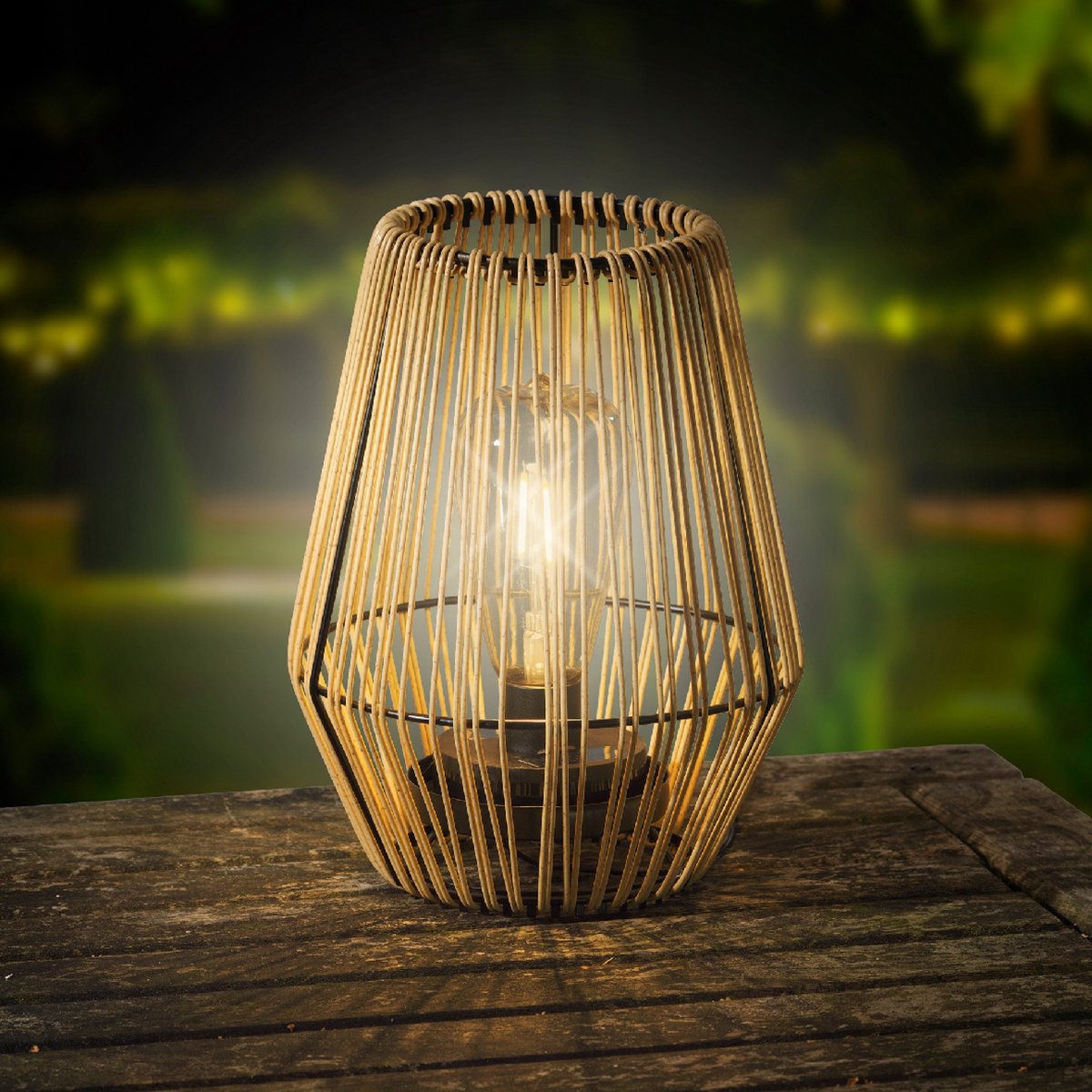 Kaemingk | Solar Lantaarn Wicker Steady | Goud | Ø 17,5 x 23 cm