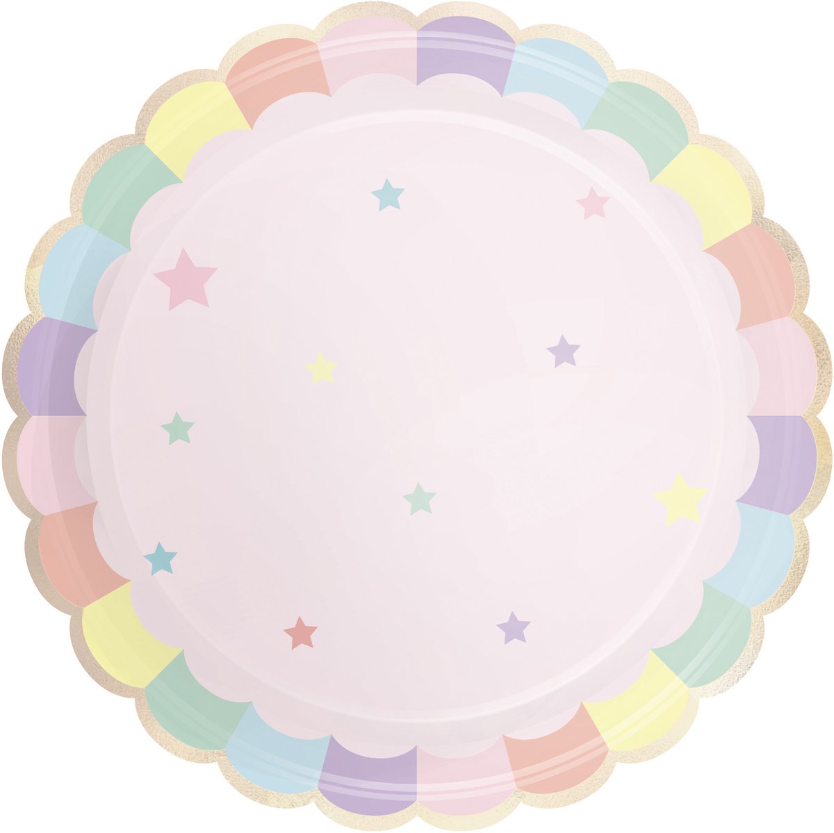 PARTYPRO - 8 Festoenrode Pastelroze Kartonnen Borden 23 cm Regenboogsterren