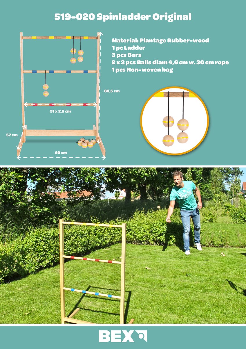 Bex Spin Ladder Original – Ladder Toss Werpspel – Houten Buitenspel Van Rubberhout – Inclusief 6 Touwballen – Complete Set – Vanaf 8 Jaar — afbeelding 16