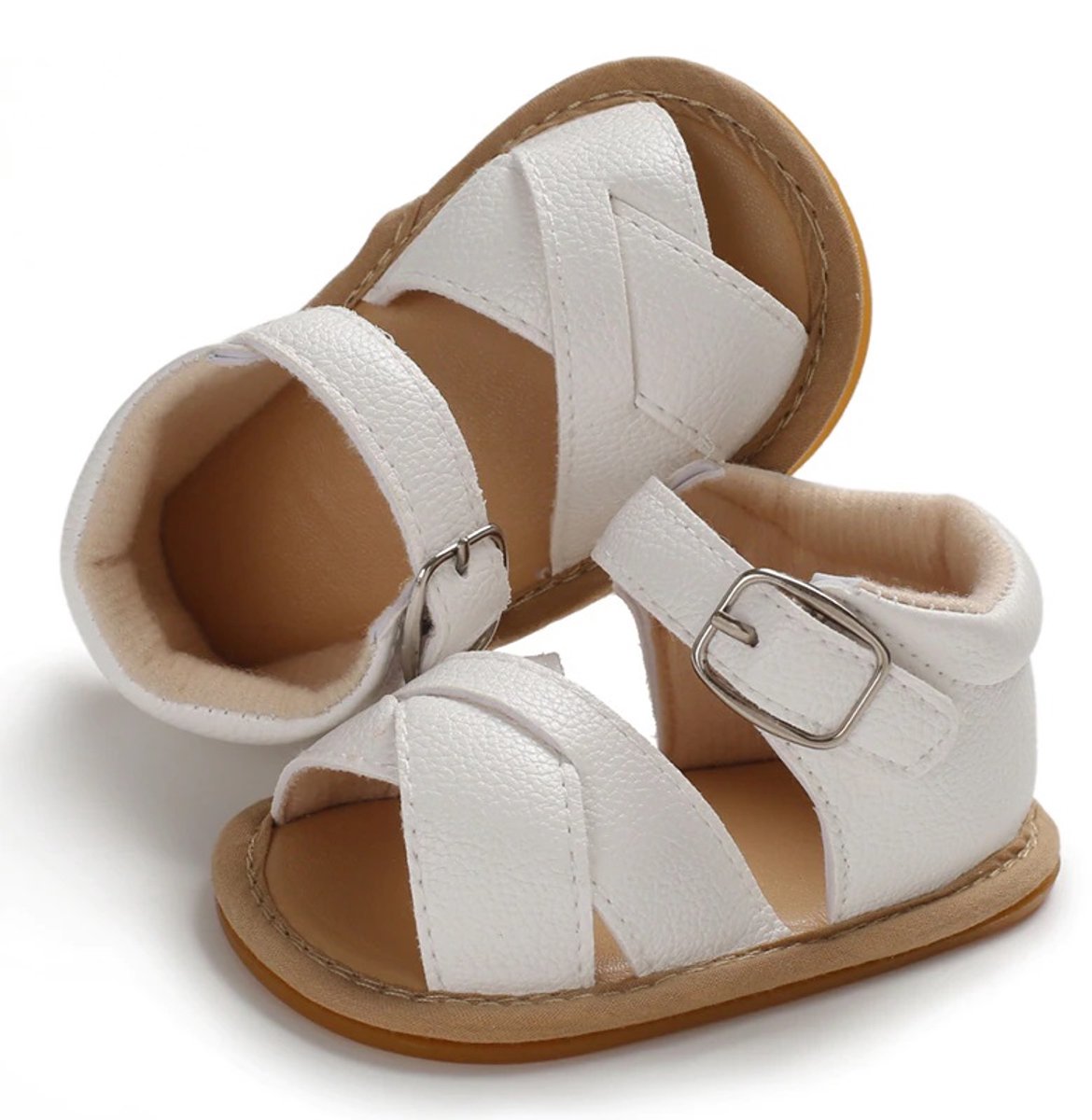 Ukkie Slofjes Babysandalen Lisa White Maat 17 - Meisjes - Klittenband - Open hiel - Antislip - Flexibele zool