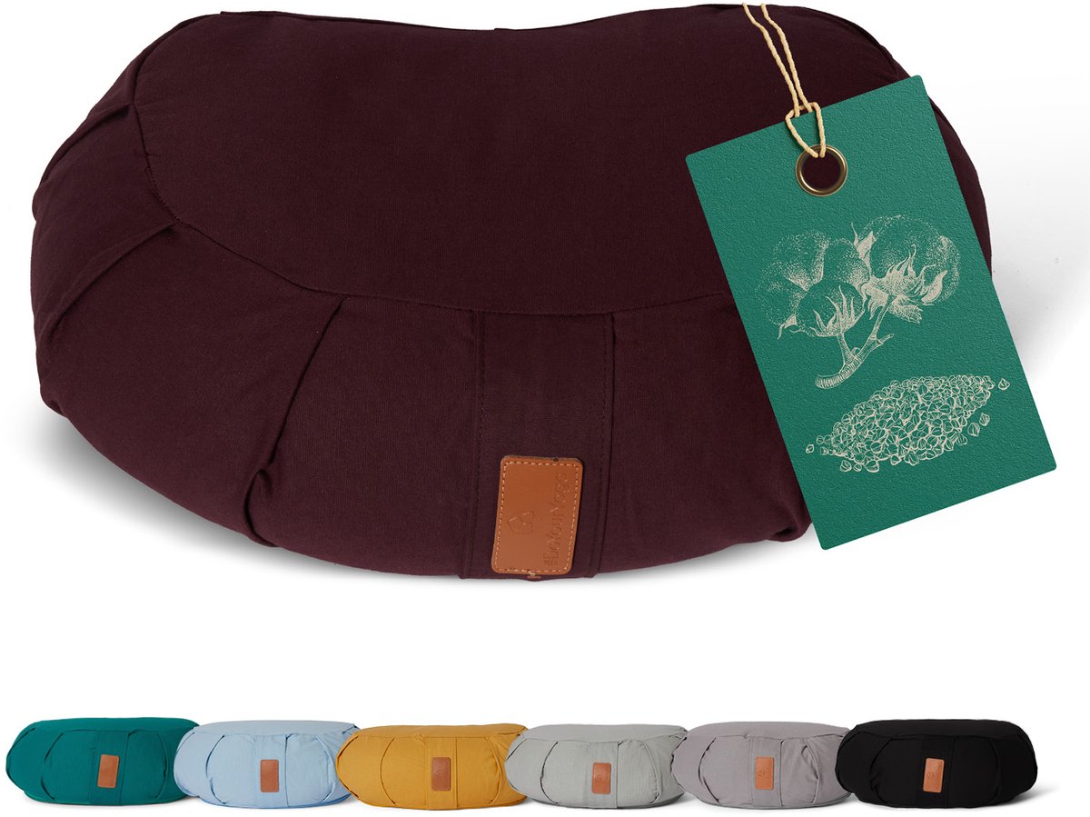 Bol.com #DoYourYoga - Yoga kussen - »Ganesh« - halve maan meditatiekussen met bio-organische Spelt vulling - 45x30x14 cm - aarde... aanbieding