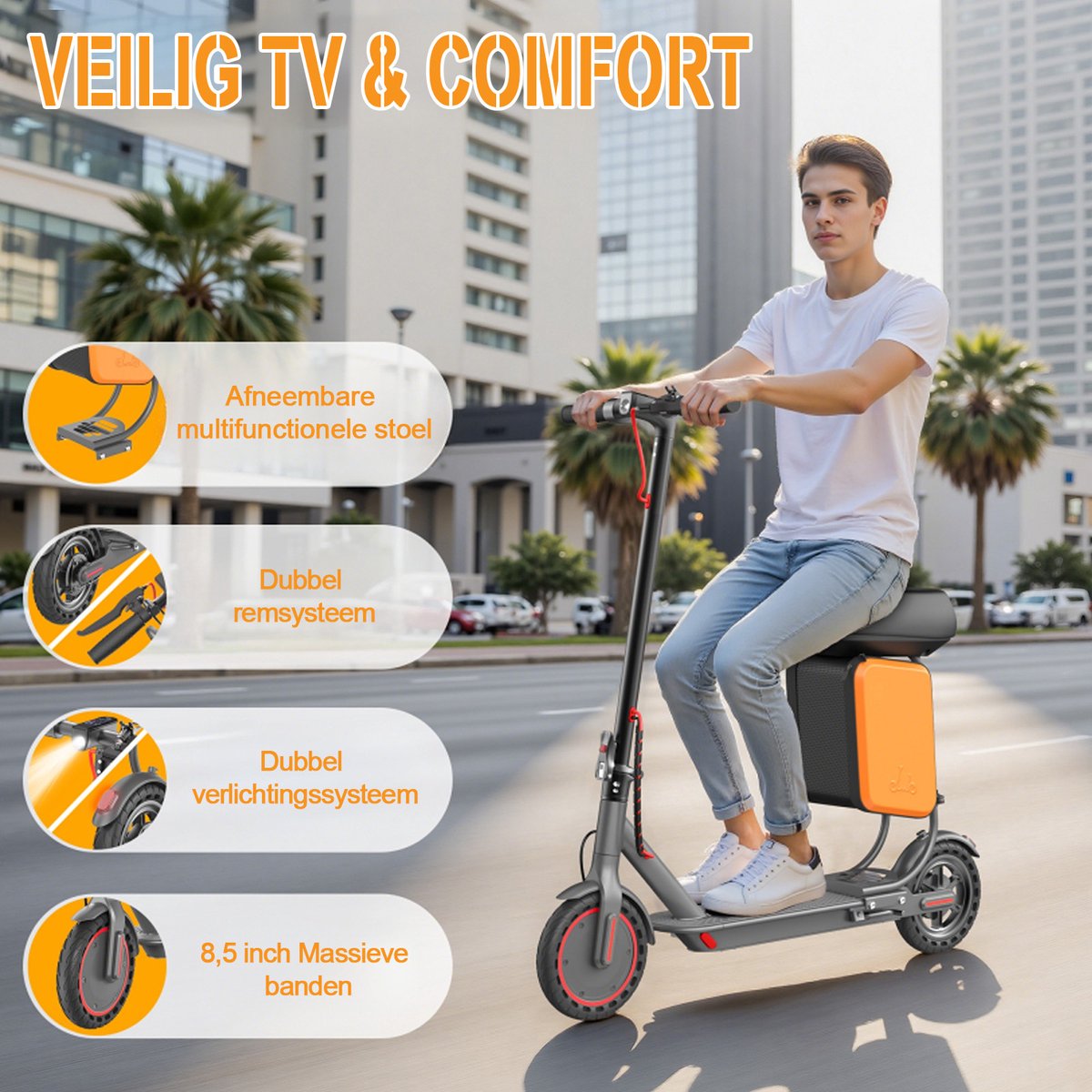 AOVOPRO TX01XB Elektrische step met Zadel- 25 km/u - 36V 5.2AH - Bereik van 25 km - 8,5 inch antislipbanden - voor Volwassenen – foto 8