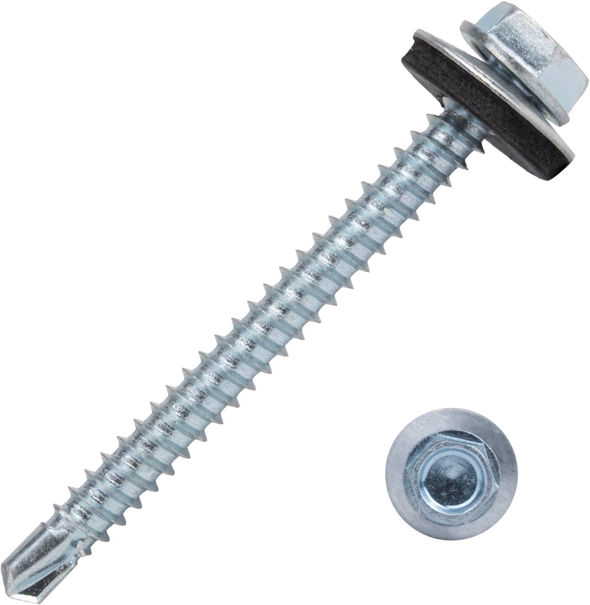 Zelfborende schroeven 4,8 x 50 mm Verzinkt Zeskantkop met 14 mm ring | Doos 200 stuks