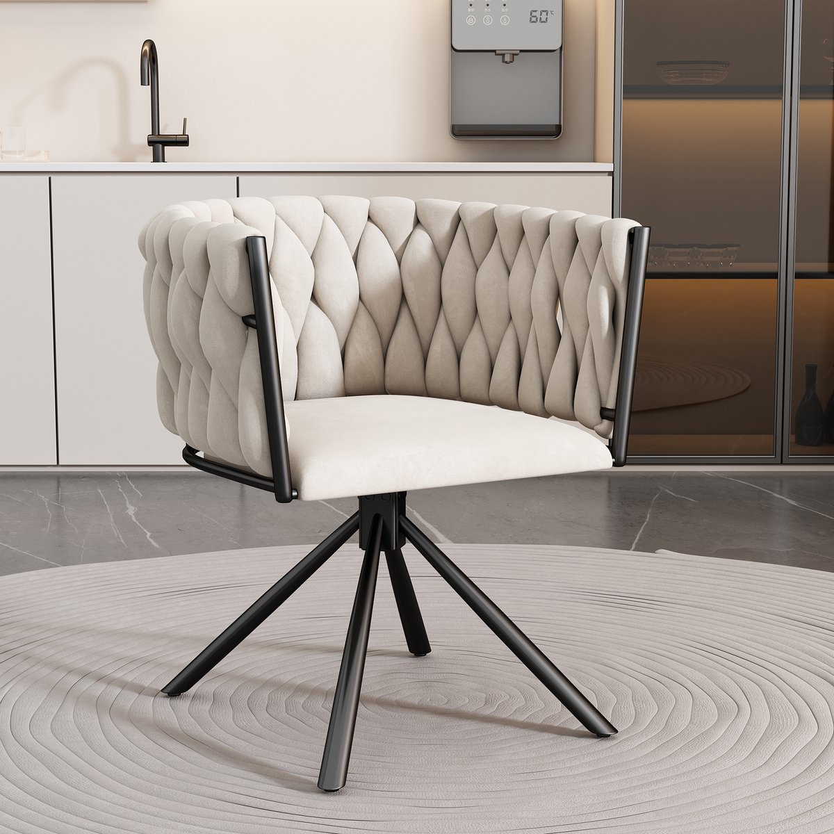 OKWISH Eetkamerstoel 60 X 60 X 85 Cm - 360 Graden Draaibaar En Ergonomische Rugleuning - V