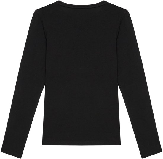 Achterkant van een zwart Guess Eco T-shirt met lange mouwen.