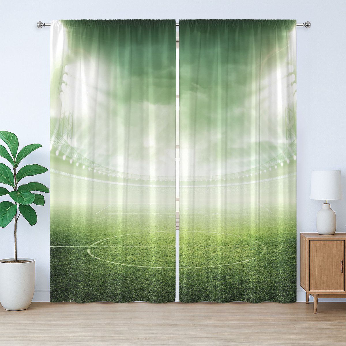 ABAKUHAUS Groen Rustiek Gordijn, Stadion Arena Voetbal, Universele Gordijnen met Bandjes, Lusjes en Haken voor de Woonkamer, 280 x 245 cm, Groen