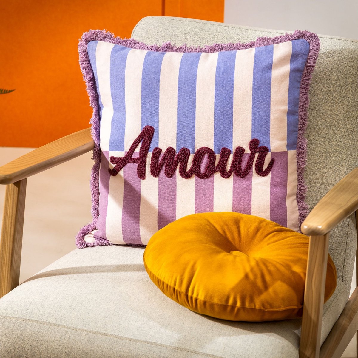 Dutch Decor AMOUR - sierkussen 45x45 cm - gestreept - 100% katoen - Rosebud - roze - Inclusief binnenkussen - Luxe kussens voor woonkamer & bank