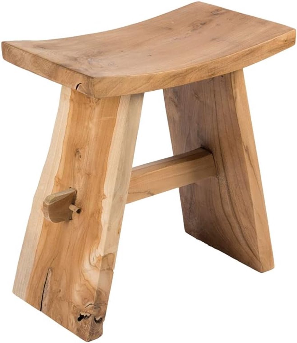 Teakhouten Kruk - Houten Zitmeubel - Decoratief Meubel - Uniek Handwerk - 30x50x50 cm