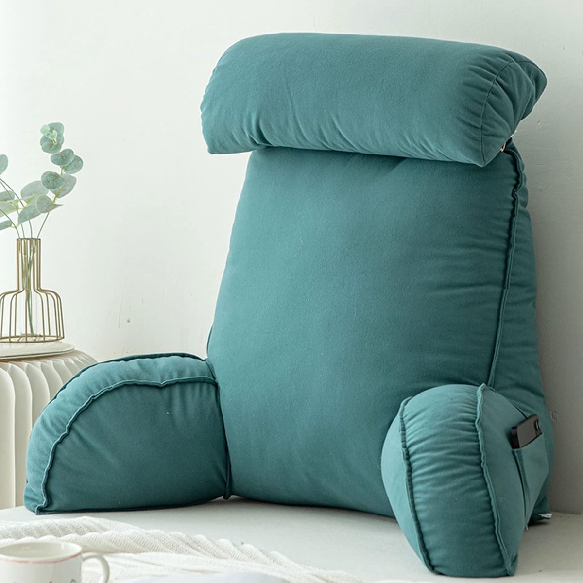 Leeskussen met Armleuningen - Rugsteun Kussen - Comfortabel Zitten - Met Afneembare Hoofdsteun - 75x40x50cm - Emerald Groen