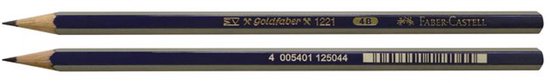 Twee identieke Faber-Castell Goldfaber 4B grafietpotloden met een blauwe en grijze streep.