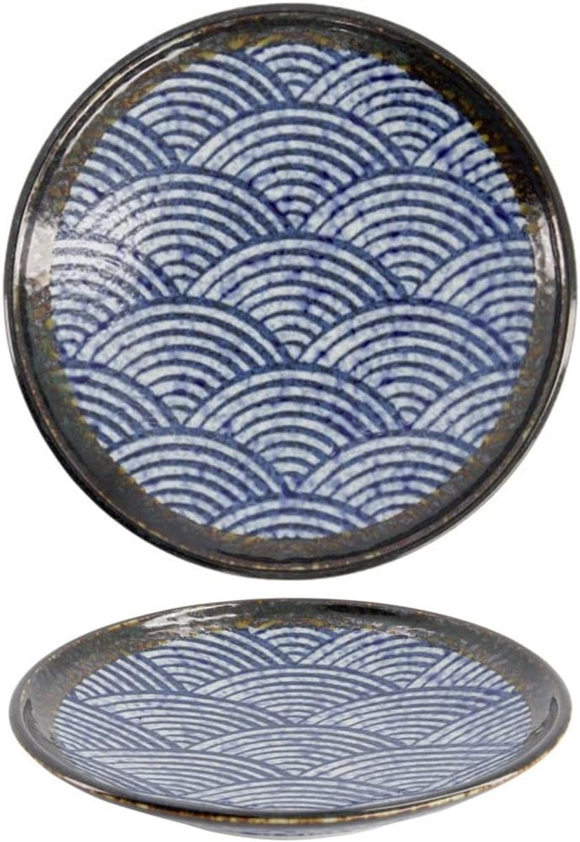 Soepbord Rond - Diep Bord - Eten Serveren - Traditioneel Japans Patroon - 19.6 cm - Blauw